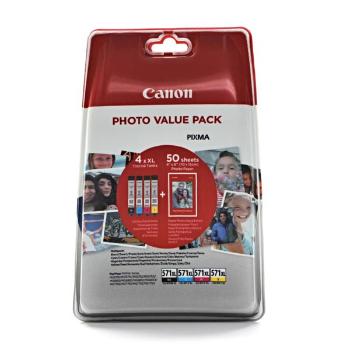 Canon CLI-571XL 0332C005 Bk+C+M+Y multipack originální cartridge + fotopapír 50x (10x15)