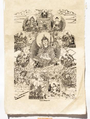 Guru Rinpoche mártott papír (LOKTA) falikép - 51 x 76 cm