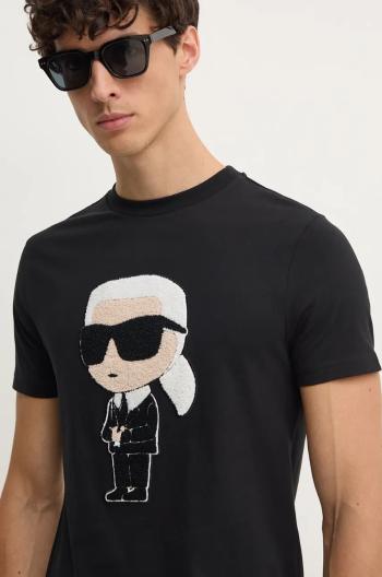 Bavlněné tričko Karl Lagerfeld černá barva, s aplikací, 544250.755075