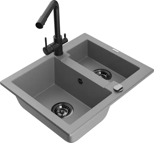 MEXEN/S Carlos granitový dřez 1.5 včetně baterie Duero, šedá 6518-71-671600-70-B