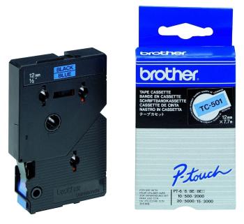 Brother TC-501, 12mm x 7,7m, černý tisk / modrý podklad, laminovaná, originální páska