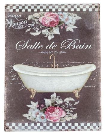 Černá nástěnná kovová cedule Salle de Bain - 25*33 cm 8PL-676825331111