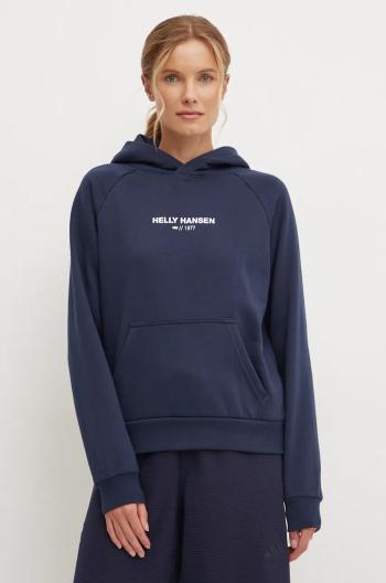 Mikina Helly Hansen COTTTON FLEECE dámská, tmavomodrá barva, s kapucí, hladká, 54161