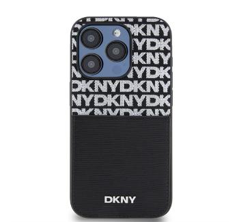 DKNY PU Leather Repeat Pattern iPhone 15 Pro Max tok kártyatartóval, fekete