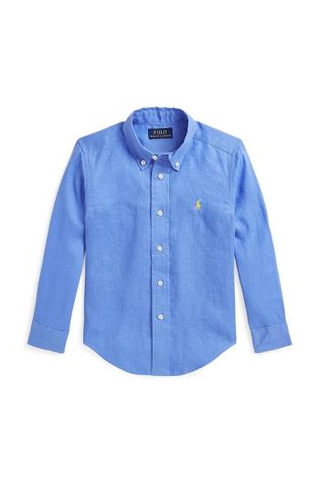 Dětská lněná košile Polo Ralph Lauren modrá barva, 322967600001