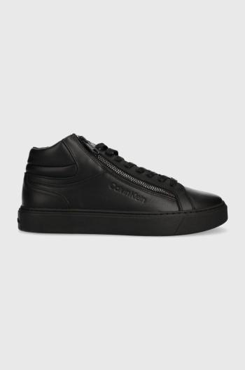 Kožené sneakers boty Calvin Klein HIGH TOP LACE UP W/ZIP RUBB černá barva, HM0HM01269