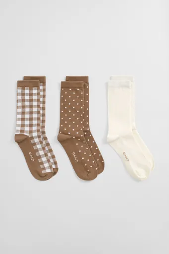 PONOŽKY GANT DOT AND GINGHAM CHECK SOCKS 3-PACK WARM KHAKI