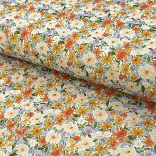 Viskóza se lnem CREPE Flowers yellow digital print