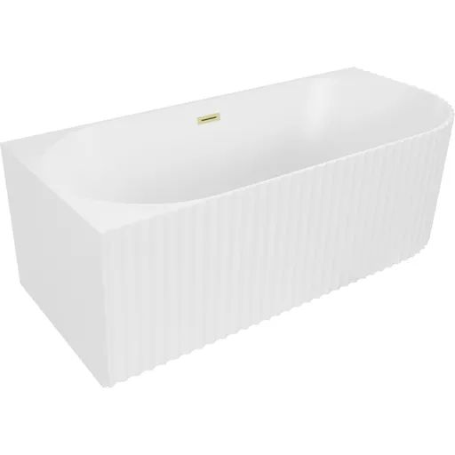 MEXEN/S Gia volně stojící rohová vana reliéf levá 170 x 80, bílá mat, sifon a přepad zlatá kartáčovaná 52701708001L-55