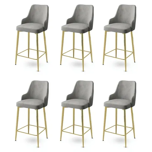 Sada barových židlí Enox Grey and Gold, 6 ks, 6 ks