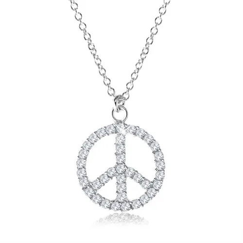 Stříbrný náhrdelník 925, symbol míru vykládaný čirými zirkony