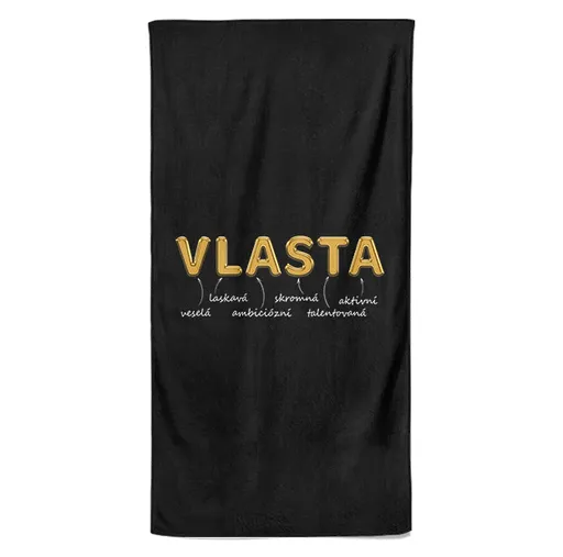Osuška Ženská jména – GOLD (Jméno: Vlasta, Velikost osušky: 70x140cm)