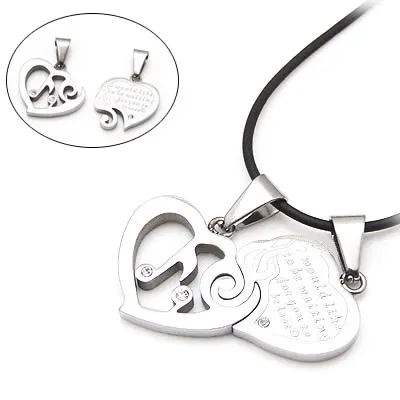 Dvojitý přívěsek pro pár - dvě srdce propojené růží, noty a zirkony