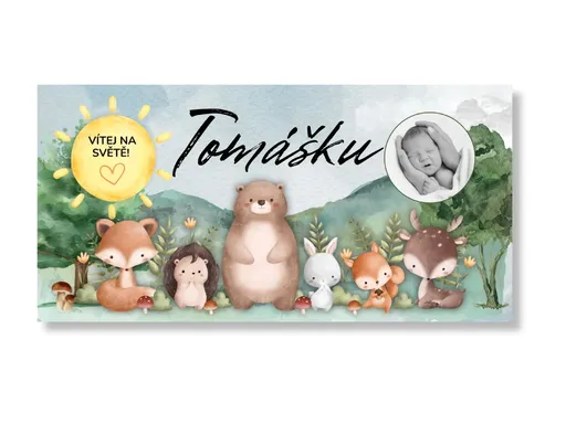 Personal Banner na přivítání miminka – Lesní zvířátka Rozměr banner: 130 x 260 cm