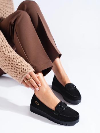 Pohodlné dámske mokasíny čierne na platforme