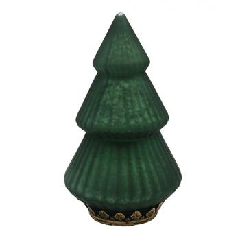 Tmavě zelený skleněný dekorační svítící stromek LED Tree - Ø 13*23 cm  6GL4577