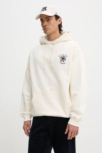 Bavlněná mikina Drôle de Monsieur Le Hoodie Slogan Fleurs pánská, béžová barva, s kapucí, s aplikací, E.HO169.CO127.CM Le Hoodie Slogan Fleurs