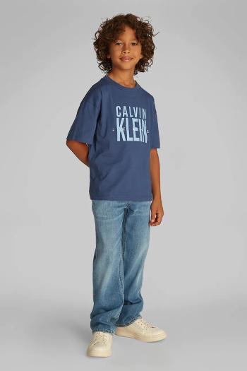 Detské bavlnené tričko Calvin Klein Jeans tmavomodrá farba, s potlačou, IB0IB02448