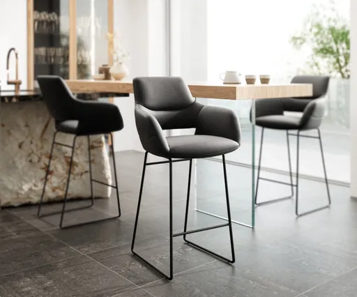 Barová židle Yago-Flex tenká podnož kovová černá pravá kůže