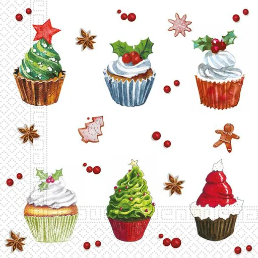 PROCOS Vánoční papírové ubrousky 33x33cm 3vrstvé cupcakes 20ks