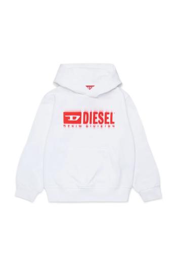 Detská bavlnená mikina Diesel SGINNHOODL5 OVER SWEAT-SHIRT biela farba, s kapucňou, s potlačou, J02042