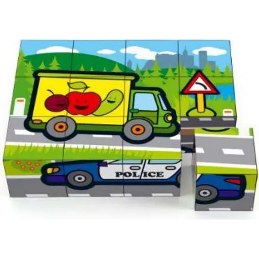 Teddies Kostky kubus dřevěné Moje první auta 12ks