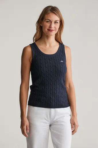 SVETR GANT STRETCH COTTON CABLE TANK TOP EVENING BLUE