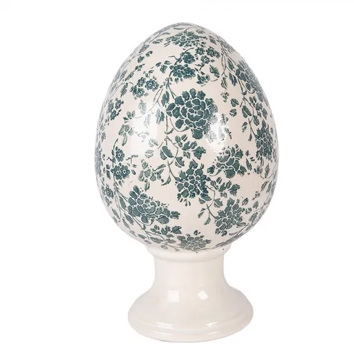 Keramické vajíčko na podstavci se zelenými květy Tien French XL - Ø 17*28 cm Clayre & Eef