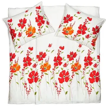 SCANquilt povlečení SATÉN DESIGN art poppy bíločervená (32522)
