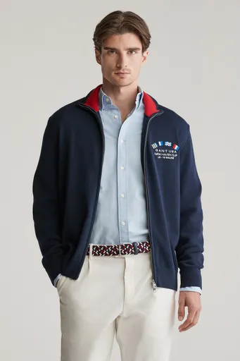 SVETR GANT NAUTICAL FLAGS ZIPPED CARDIGAN EVENING BLUE