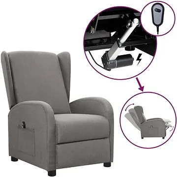 Elektrické polohovací křeslo světle šedé textil, 3098925 (3098925)