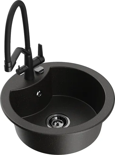 MEXEN/S Diego granitový dřez 1-miska včetně baterie Duo, černá/zlatá metalik 6512-75-671701-70-B