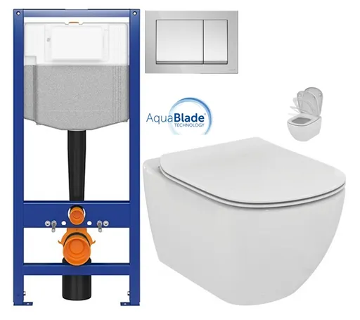CERSANIT předstěnový instalační systém s tlačítkem chrom K97-509 + WC Ideal Standard Tesi se sedátkem SoftClose, AquaBlade  K97-526 509 TE1
