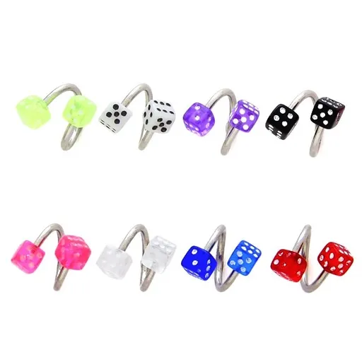 Piercing do obočí - spirály s hrací kostkou - Barva piercing: Bílá