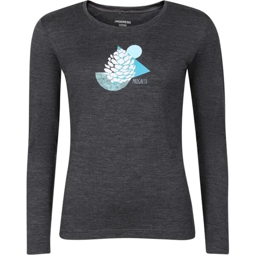 PROGRESS HELA CONE Dámské merino triko s dlouhým rukávem, tmavě šedá, velikost