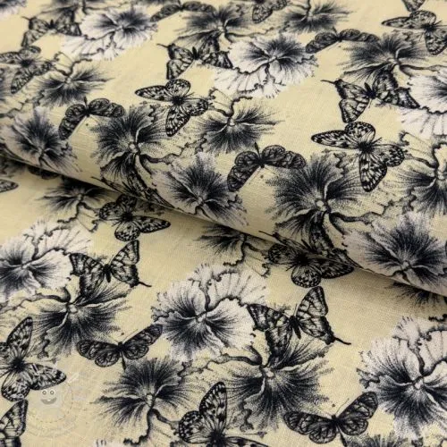 Viskóza se lnem Hibiscus digital print