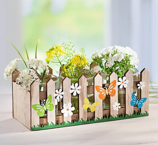 Dřevěná dekorace Zahrádka se 3 vázičkami