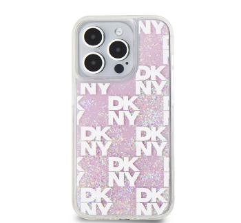 DKNY Liquid Glitter Checkered Pattern iPhone 15 Pro hátlap tok, rózsaszín