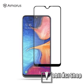 AMORUS előlap védő karcálló edzett üveg, TELJES KIJELZŐT VÉDI! - FEKETE - 9H, A teljes felületén tapad! - SAMSUNG Galaxy A20e (SM-A202F) - GYÁRI