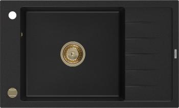 MEXEN/S MEXEN/S - Elias granitový drez 1-miska s odkvapkávačom 795 x 480 mm, čierny, zlatý sifón 6511791005-77-G