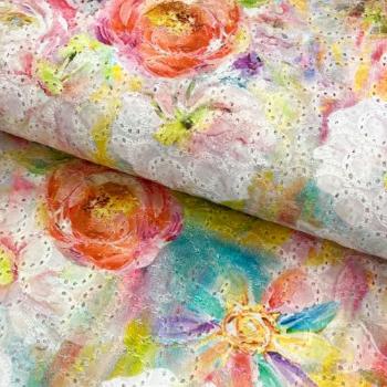 Bavlnená látka EMBROIDERY Botanic pink digital print