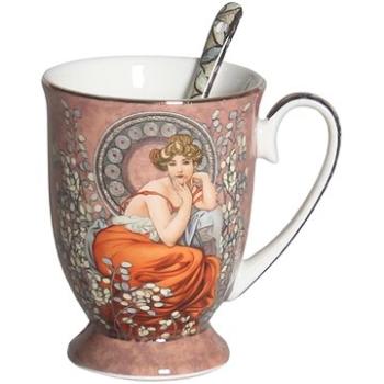 Home Elements Porcelánový hrnek 280 ml, se lžičkou, Mucha tmavý (MUCHA0032)