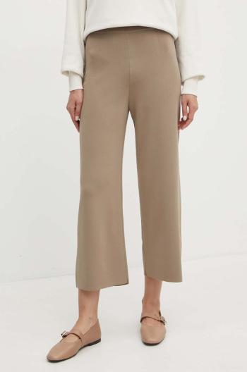 Kalhoty Max Mara Leisure dámské, béžová barva, jednoduché, high waist, 2426336017600