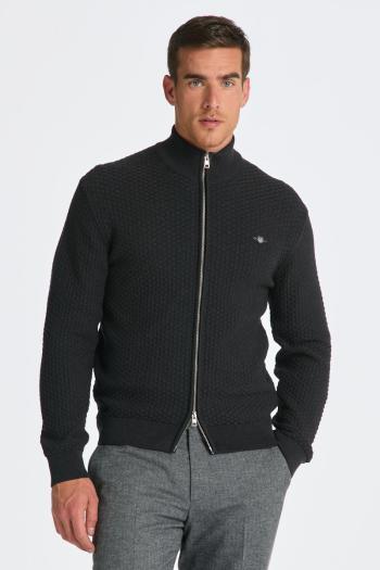 SVETR GANT COTTON TEXTURE ZIP CARDIGAN DK CHARCOAL MELANGE