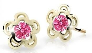 Cutie Jewellery Půvabné zlaté dětské náušnice C2204-30-X-1 fuchsiová