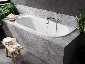 BESCO - Asymetrická vaňa VICA SLIM+ biela, sifón so štrbinovým prepadom - Farba sifónu - Grafitová, Nožičky k vani - S nožičkami, Rozmer vane - 170 × 80 cm VANVIC170SLIMG+OLVPINOZ