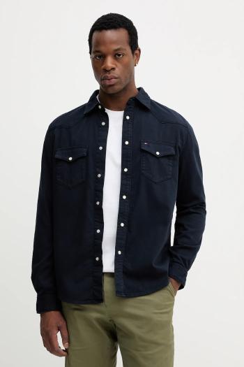 Rifľová košeľa Tommy Hilfiger tmavomodrá farba, regular, s klasickým golierom, MW0MW40684