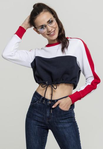 Urban Classics Ladies Cropped 3-Tone Stripe Crew navy/white/fire red - M