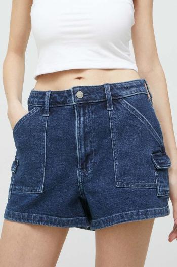 Džínové šortky Hollister Co. dámské, tmavomodrá barva, hladké, high waist