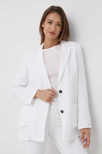 Plátěná bunda Tommy Hilfiger bílá barva, jednořadá, hladká